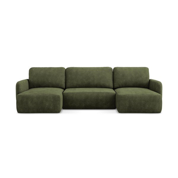 Zöld zsenília kinyitható-tárolóhelyes  sarokkanapé (U alakú) Lilo – Makamii