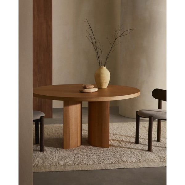 Kerek étkezőasztal tölgyfa dekorral ø 150 cm Nealy – Kave Home-image-2