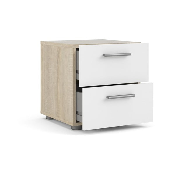 Fehér-természetes színű éjjeliszekrény tölgyfa dekorral Pepe - Tvilum-image-3