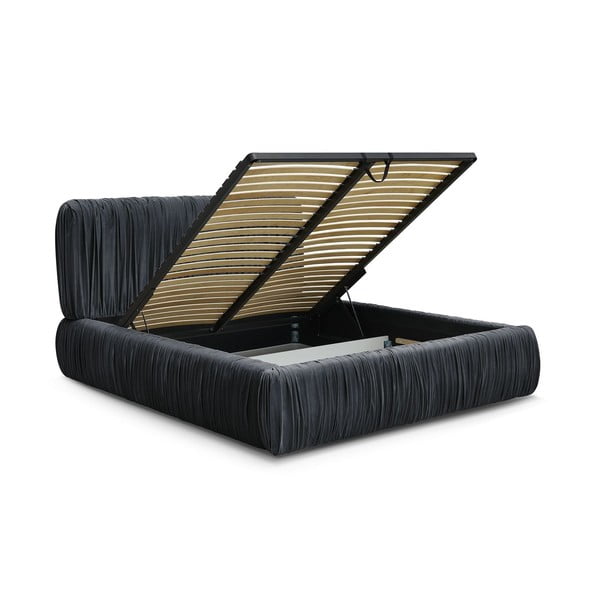 Világoskék kárpitozott ágyneműtartós franciaágy ágyráccsal 180x200 cm Blair – Bobochic Paris-image-3