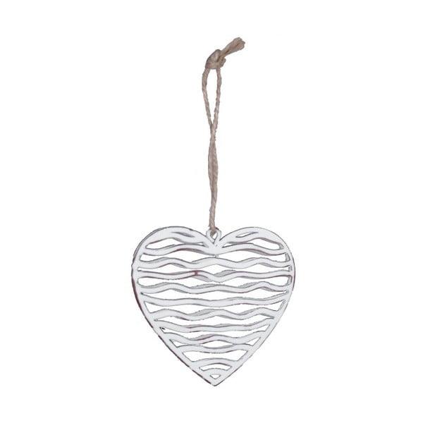 Kicsi fehér szívformájú függő fém dekoráció, 8 x 7,5 cm - Ego Dekor