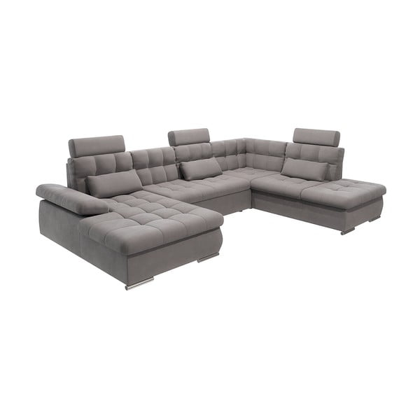 Szürke kinyitható tárolóhelyes sarokkanapé (jobb oldali-U alakú) Merkur – Ropez