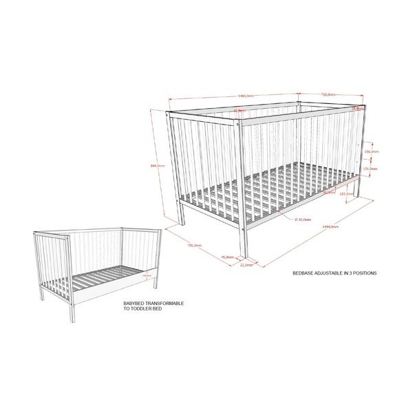 Barna bükkfa babaágy levehető oldallal-állítható magassággal 70x140 cm Dino – Vipack-image-4