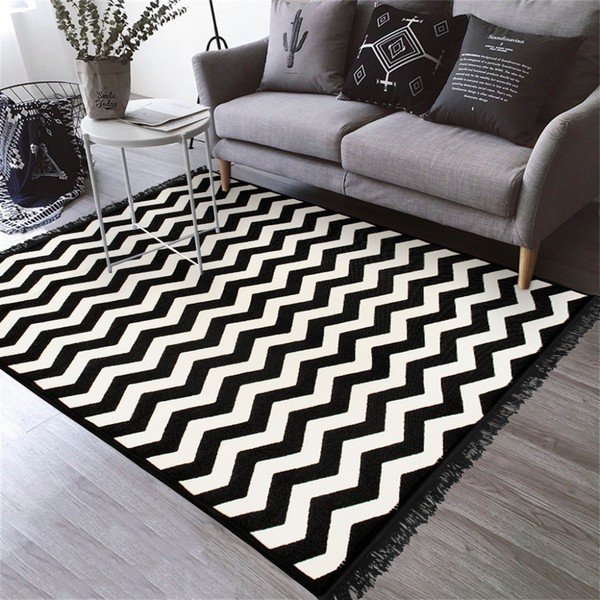 Zig Zag fekete-fehér kétoldalas szőnyeg, 140 x 215 cm-image-4