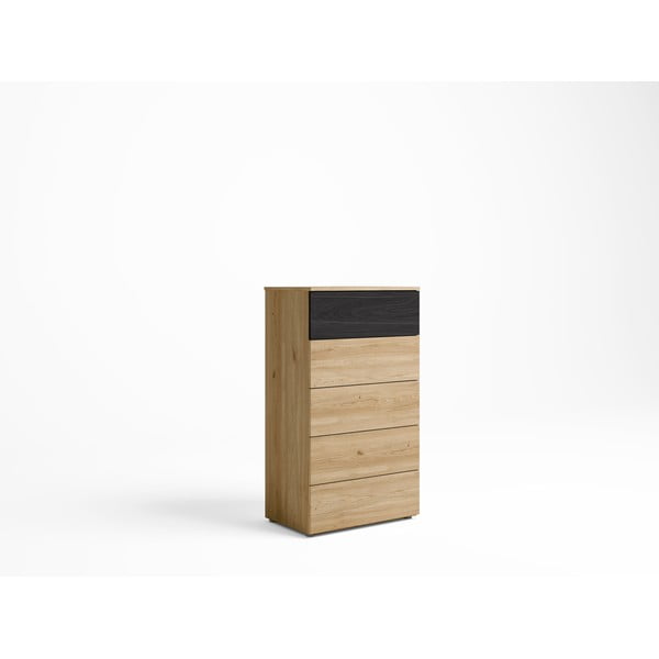 Fekete magas komód tölgyfa dekorral 62x111 cm Care - Marckeric-image-1