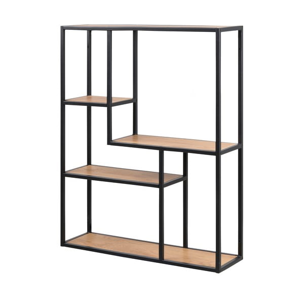 Fekete-natúr színű fali könyvespolc tölgyfa dekorral 75x91 cm Seaford – Actona-image-2