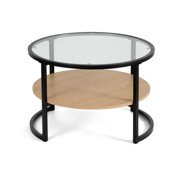 Fekete-natúr színű kerek dohányzóasztal tölgyfa dekorral ø 68 cm Zanu – Bonami Essentials-image-2