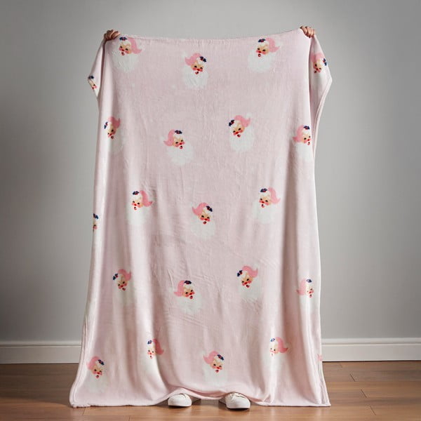 Világos rózsaszín mikroplüss takaró karácsonyi mintával 130x170 cm Vintage Christmas Santa – Catherine Lansfield-image-3