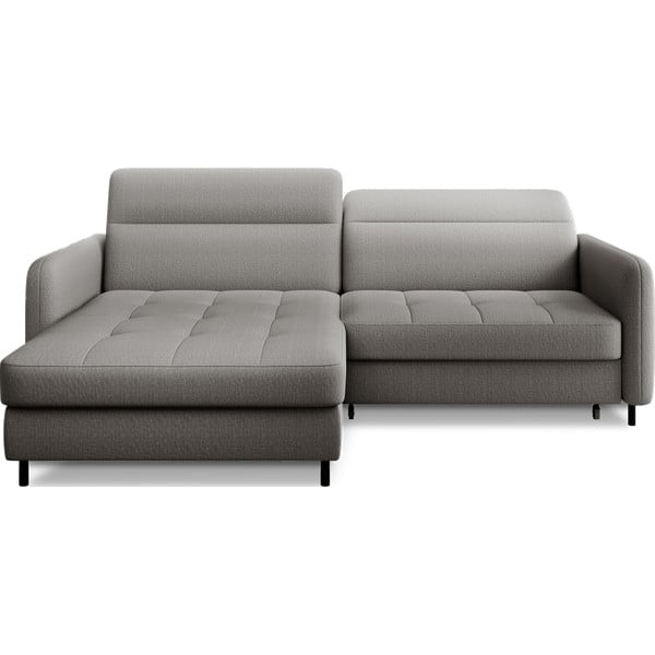 Szürke bársony kinyitható-tárolóhelyes sarokkanapé (bal oldali-heverő résszel) Gomsi – ELTAP
