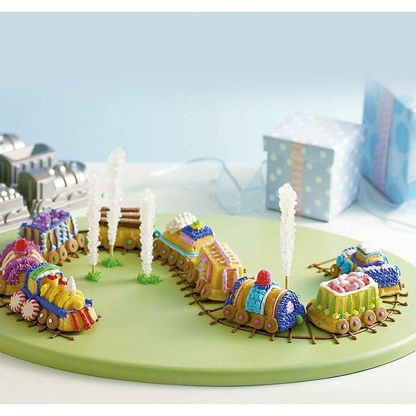 Train vonat formájú ezüstszínű sütőforma 9 süteményhez - Nordic Ware-image-1