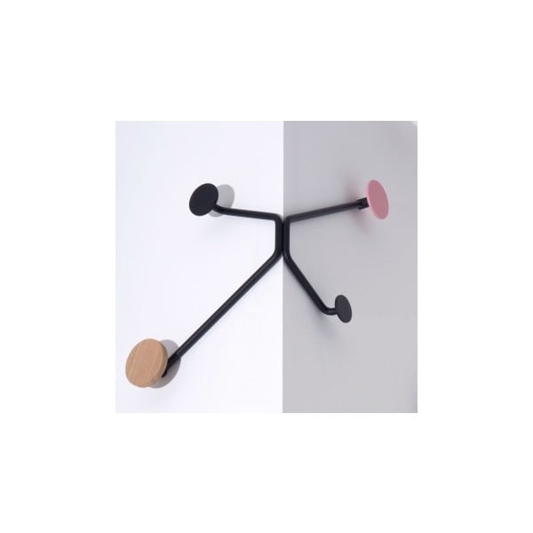 Hook fekete fali akasztó külső sarokra rózsaszín részletekkel - Gazzda-image-3