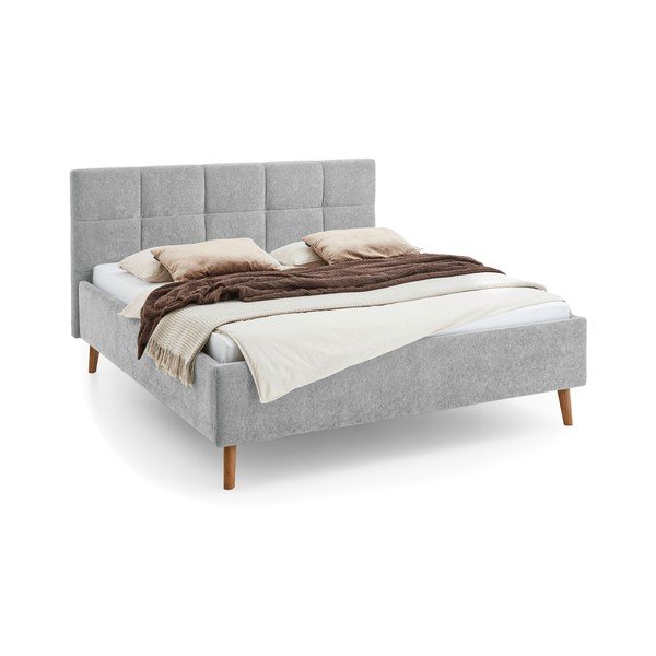 Szürke kárpitozott ágyneműtartós franciaágy ágyráccsal 180x200 cm Nova – Meise Möbel