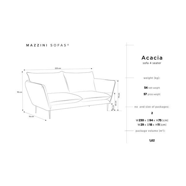 Acacia bézs bársonykanapé, szélesség 225 cm - Mazzini Sofas-image-3