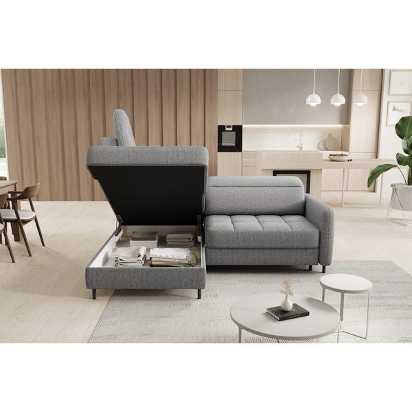 Szürke bársony kinyitható-tárolóhelyes sarokkanapé (bal oldali-L alakú) Barea – ELTAP-image-4