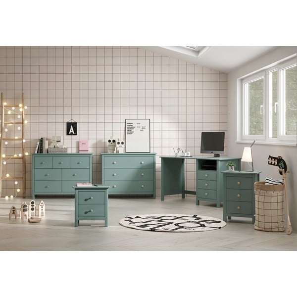 Petróleumkék borovi fenyő alacsony gyerek komód 100x80 cm Max – Marckeric-image-2