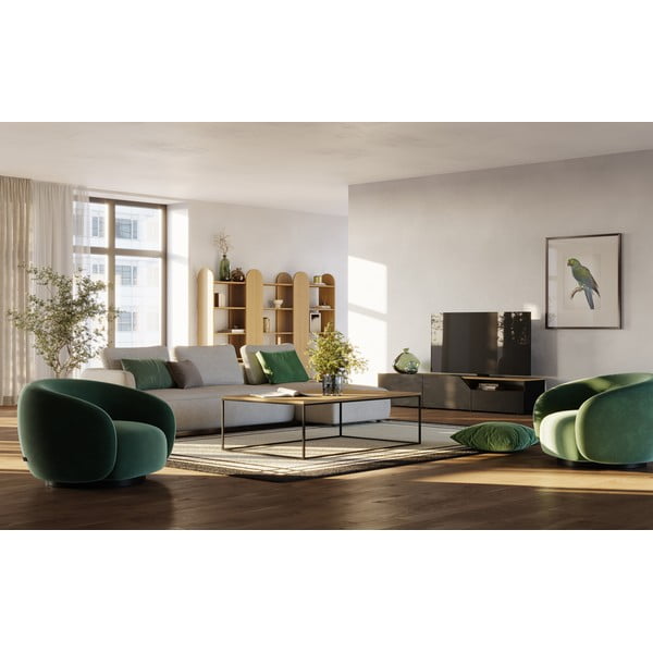 Fekete-natúr színű TV-állvány tölgyfa dekoros asztallappal 180x38 cm Verone – TemaHome-image-1