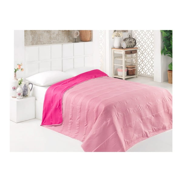 Pasztell rózsaszín mikroszálas, kétoldalas ágytakaró, 160 x 220 cm