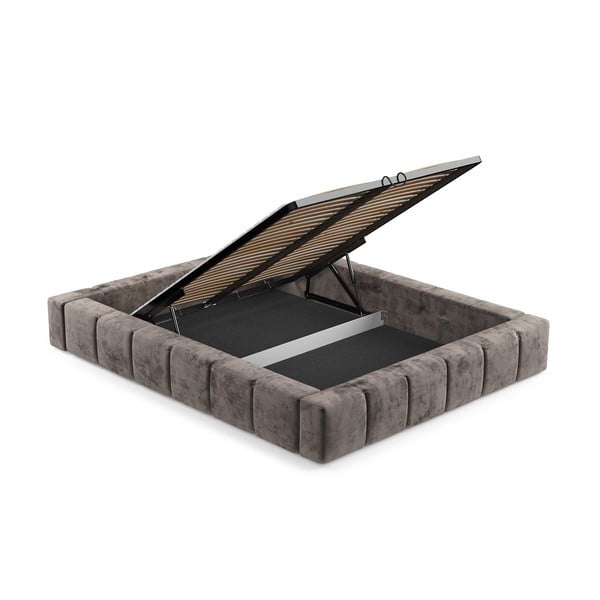 Barna kárpitozott ágyneműtartós franciaágy ágyráccsal 200x200 cm Aruba L – Maison de Rêve-image-4