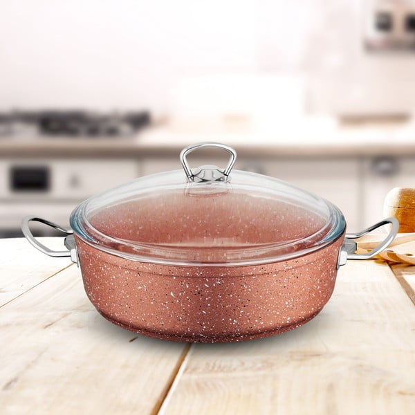 Classic rózsaszín alacsony alumínium edény fedővel, ø 30 cm - Güral Porselen-image-4