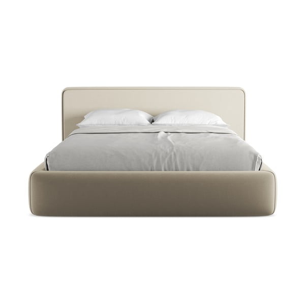 Bézs kárpitozott ágyneműtartós franciaágy ágyráccsal 160x200 cm Kiana – Makamii-image-4