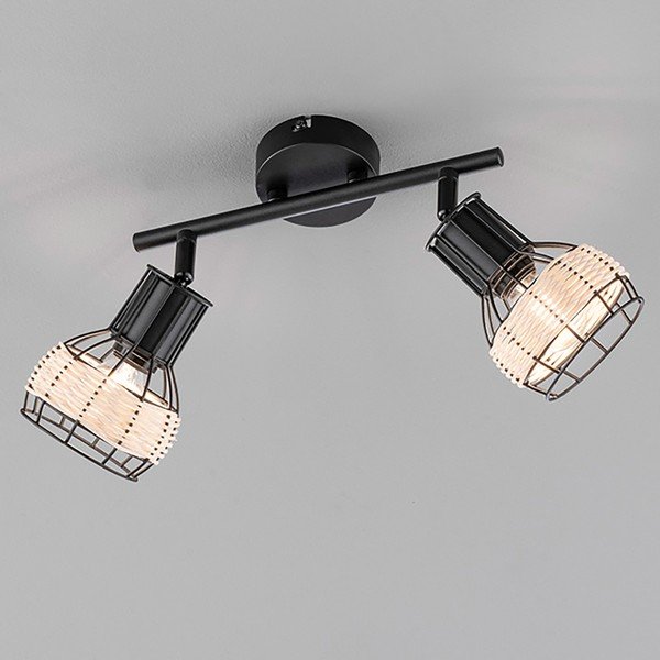 Fekete mennyezeti lámpa fém-rattan búrával 10x28 cm Straw – Fischer & Honsel-image-2