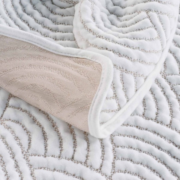 Fehér-bézs jersey ágytakaró és párnahuzat szett 240x260 cm Cassandra – douceur d'intérieur-image-2