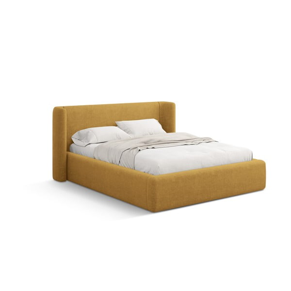 Mustársárga kárpitozott ágyneműtartós franciaágy ágyráccsal 180x200 cm Jason – Windsor & Co Sofas