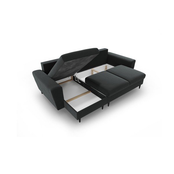 Sötétszürke bársony kinyitható tárolóhelyes sarokkanapé Kyoto – Cosmopolitan Design-image-3