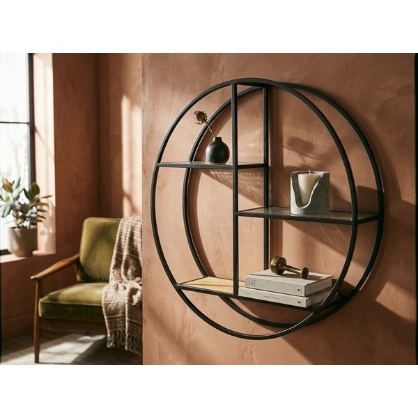 Fekete-natúr színű többszintes fém fali polc 61 cm Mataram – Premier Housewares-image-1