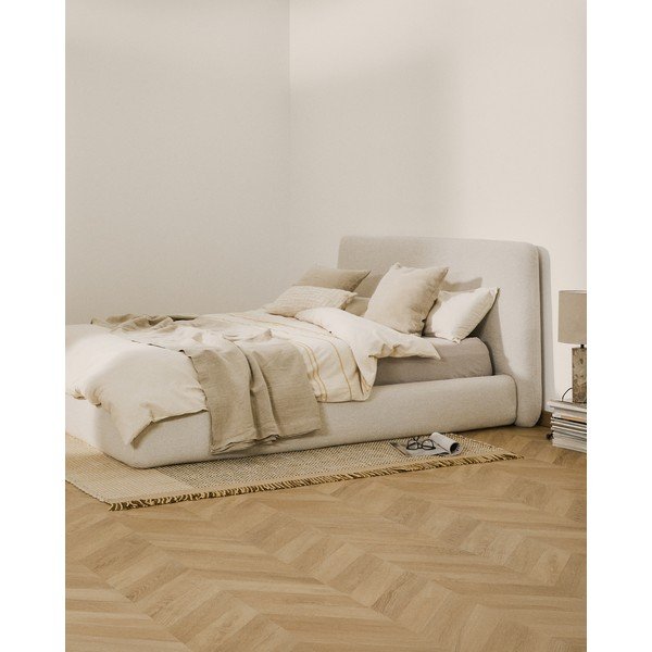 Bézs kárpitozott franciaágy ágyrács nélkül 180x200 cm Martina – Kave Home-image-1