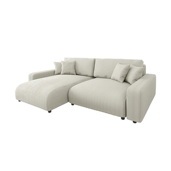 Krémszínű kordbársony kinyitható sarokkanapé (variálható) Sara – Ropez-image-2