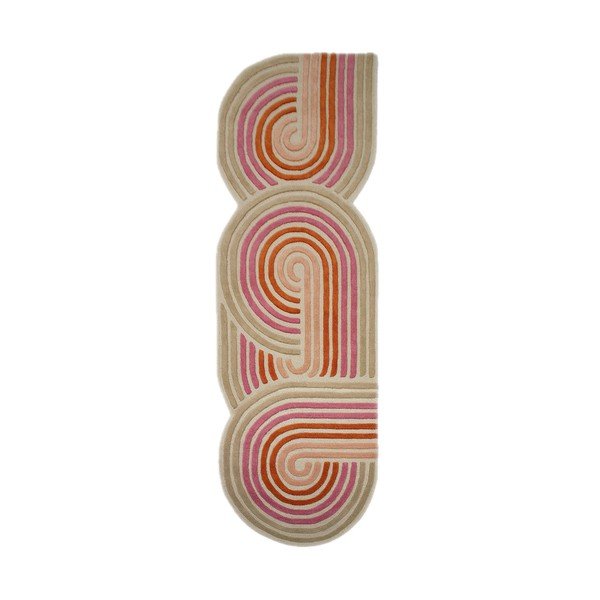 Rózsaszín kézi szövésű gyapjú futószőnyeg 80x300 cm Spiral Shaped  – Flair Rugs
