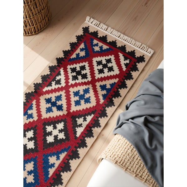 Piros kétoldalas kézi szövésű gyapjú futószőnyeg 60x190 cm Kamal Rami – Nouristan-image-2