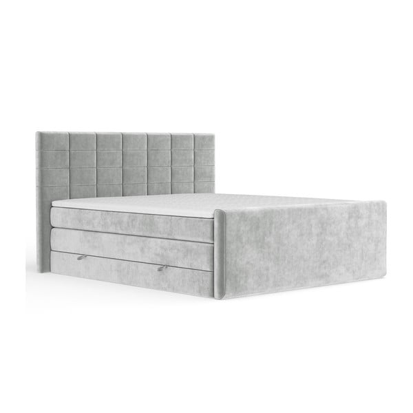 Világosszürke ágyneműtartós boxspring ágy 200x200 cm Ava – Maison de Rêve