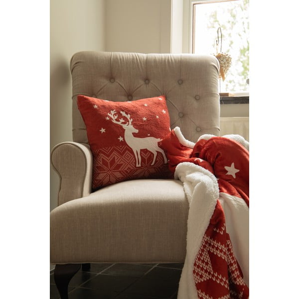 Piros sherpa takaró karácsonyi mintával 130x150 cm – Tiseco Home Studio-image-1