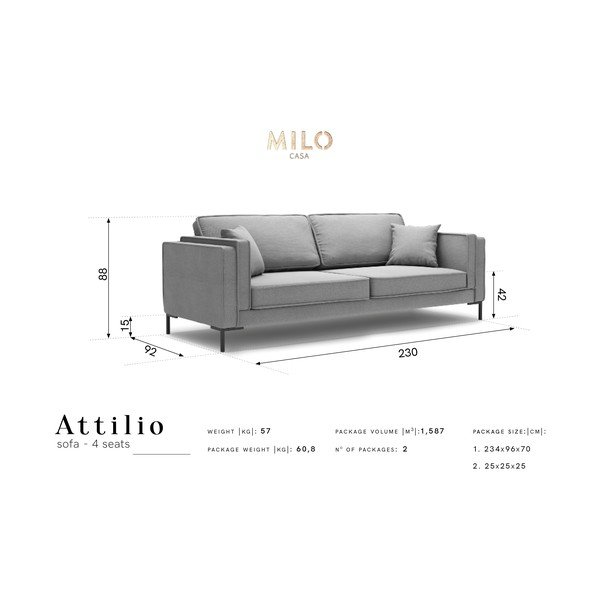 Attilio sárga kanapé, 230 cm - Milo Casa-image-4
