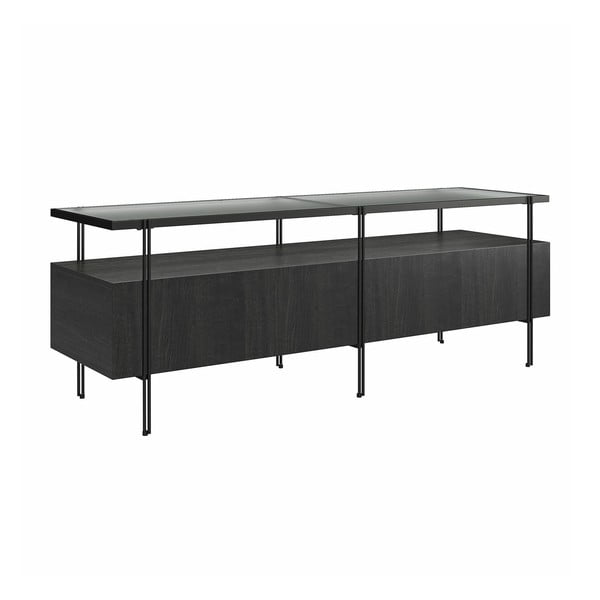 Fekete TV-állvány tölgyfa dekorral 140x50 cm Wainwright - Queer Eye-image-4