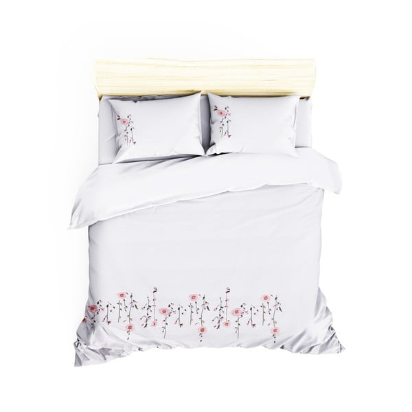 Perla White fehér kétszemélyes ágyneműhuzat pamut-szaténból, lepedővel, 200 x 220 cm