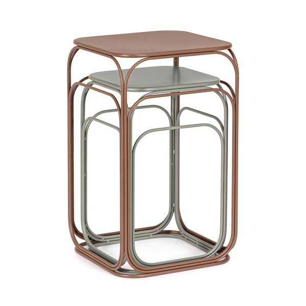 Szürke-terrakotta színű fém dohányzóasztal szett 2 db-os 36x36 cm Clarity – Bizzotto-image-1