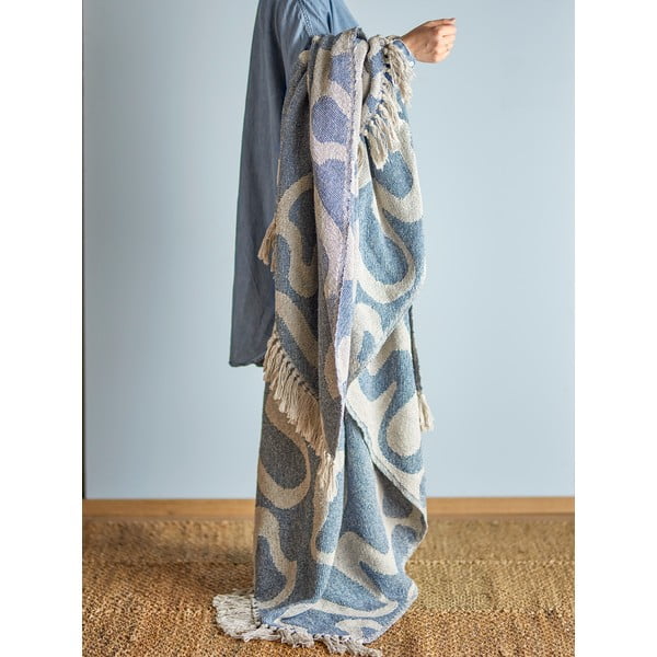 Kék-bézs újrahasznosított pamut takaró 130x160 cm Salobre – Bloomingville-image-1