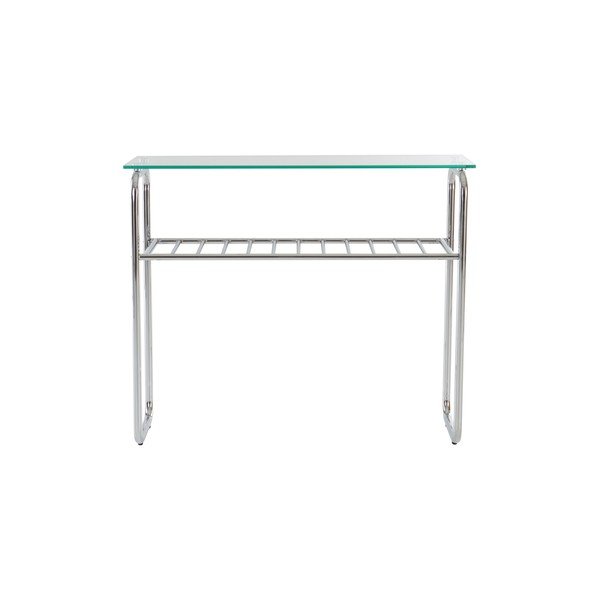 Fényes ezüstszínű konzolasztal üveg asztallappal 32x100 cm Walle – Jotex-image-2