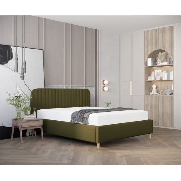Zöld kárpitozott ágyneműtartós franciaágy ágyráccsal 160x200 cm Noto – Maison de Rêve-image-1