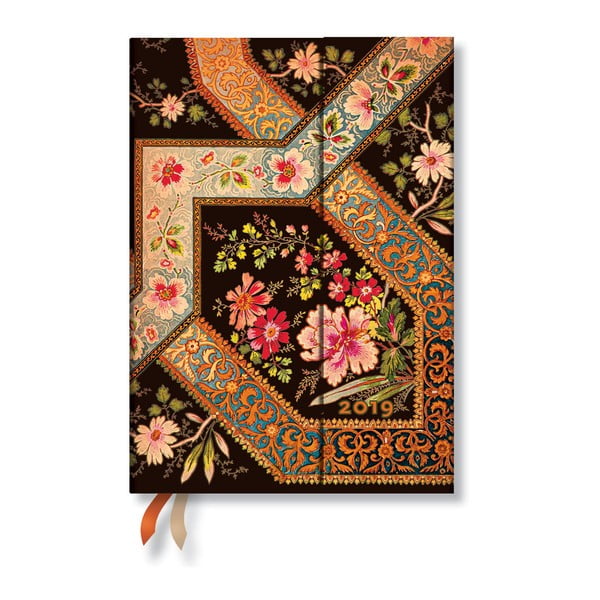 Filigree Floral Ebony Horizontal 2019-es határidőnapló, 13 x 18 cm - Paperblanks