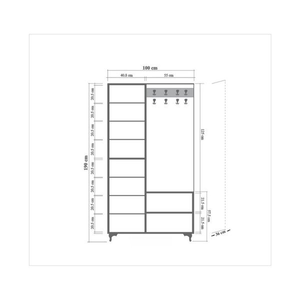 Inci Tree barna-fehér tükrös előszoba szekrény, magasság 196 cm-image-3