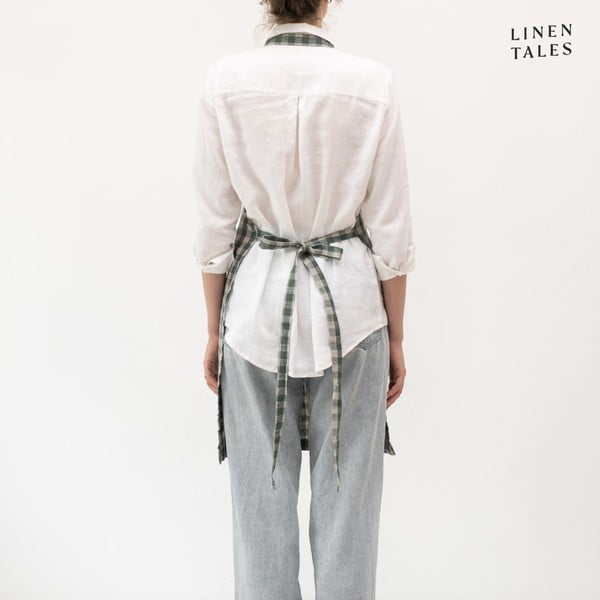 Len kötény Forest Green Gingham – Linen Tales-image-1