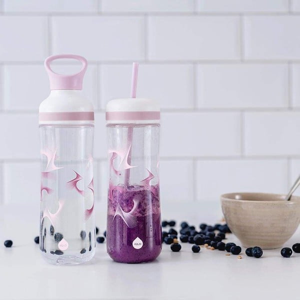 Fehér-lila vizespalack fedéllel és szívószállal 800 ml Flow Wave 2in1 - Equa-image-1