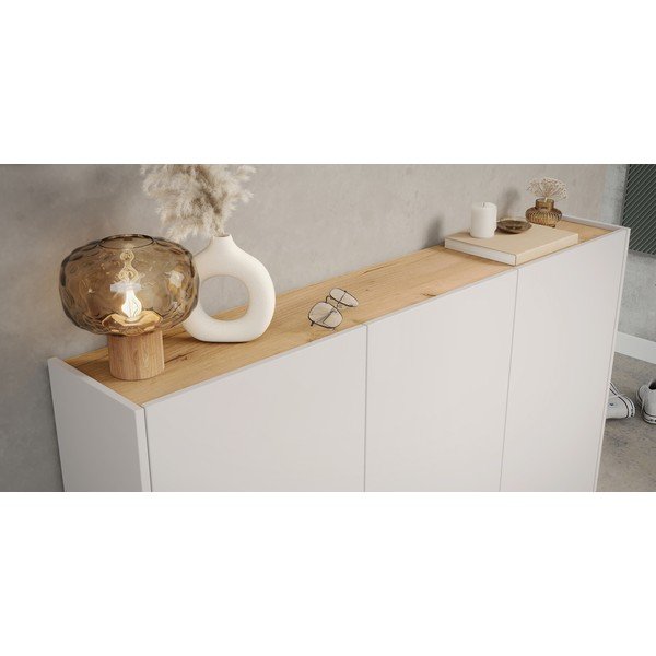 Krémszínű szekrény tölgyfa dekorral 138x105x25 cm Libbiano – Germania-image-3