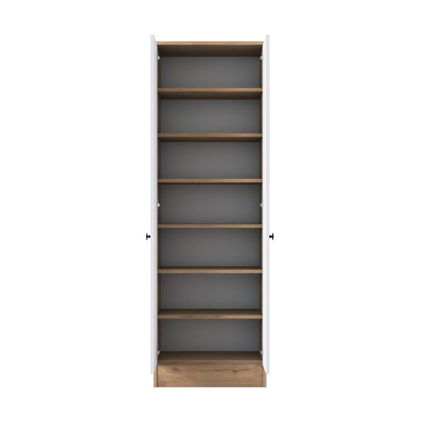 Fehér-natúr színű ruhásszekrény diófa dekorral 60x183 cm Theresa – Kalune Design-image-4