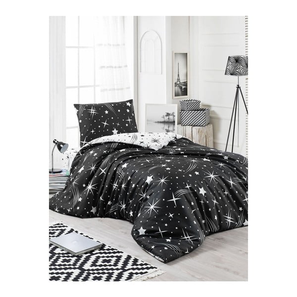 Starry Night fekete ágyneműhuzat lepedővel egyszemélyes ágyhoz, 160 x 220 cm