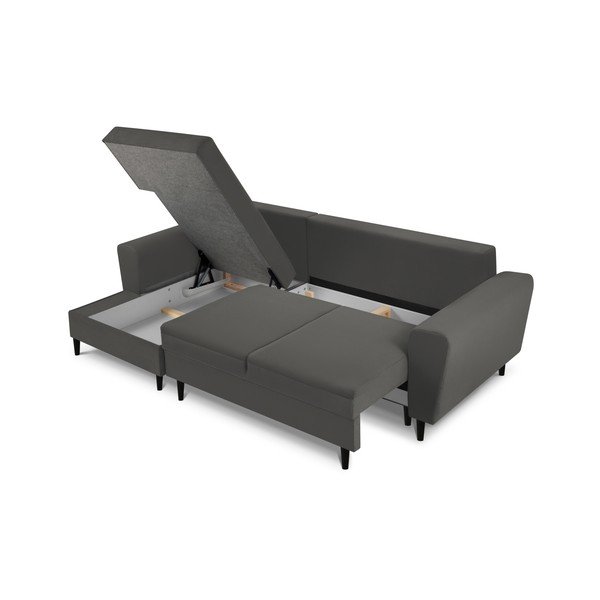Sötétszürke kordbársony kinyitható tárolóhelyes sarokkanapé (bal oldali-heverő résszel) Kyoto – Cosmopolitan Design-image-3